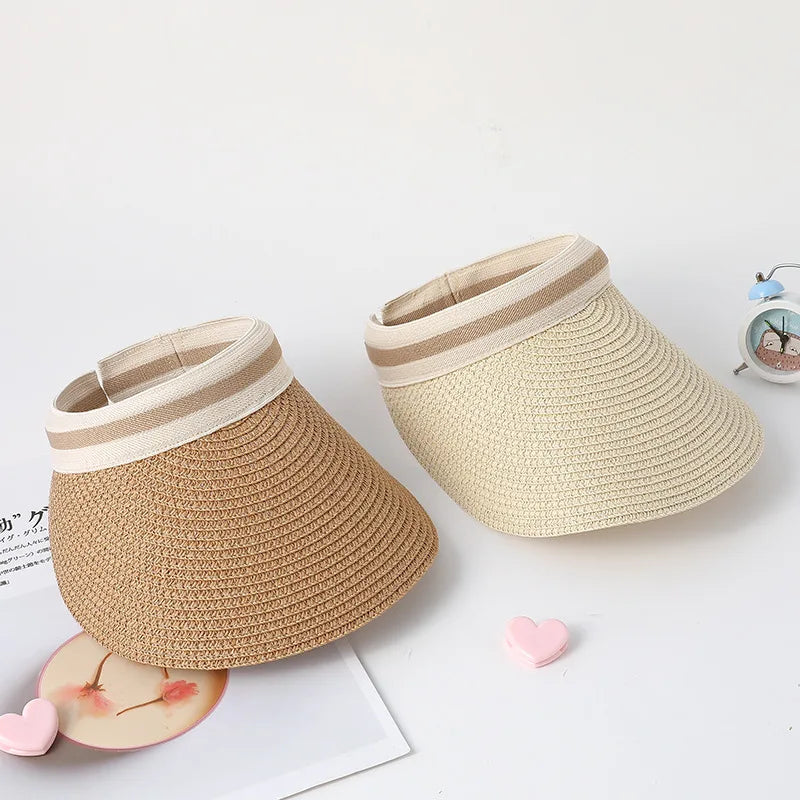 Women Summer Empty Top Straw Hat Wide Brim Sun Cap UV Protection Travel Panama Hats Lady Outdoor Beach Sunscreen Caps Viralgem Store