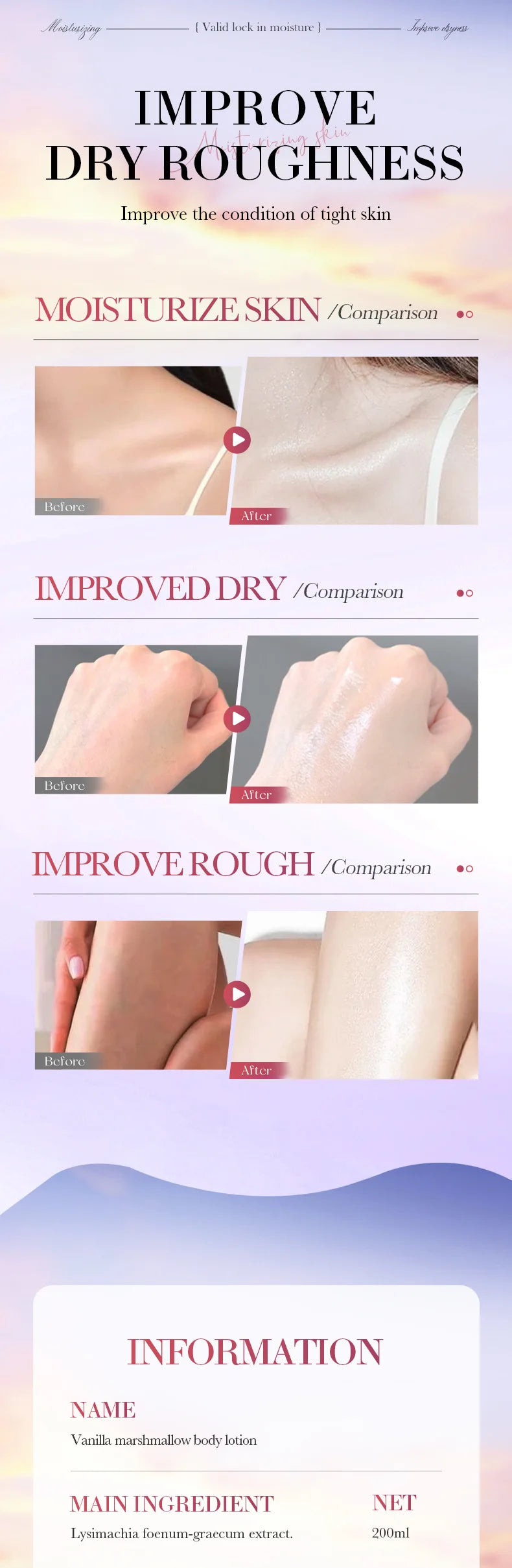 Vanilla Body Lotion 200ml Moisturizing And Nourishing for Autumn And Winter Cotton Candy Scented Body Milk Viralgem Store