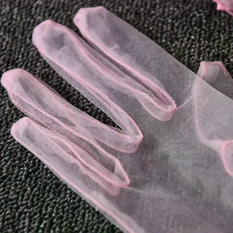 Women Short Tulle Gloves Sexy Lace Mittens Tulle Full Finger Gloves Lady Driving Glove Transparent Mittens Wedding Bridal Gloves