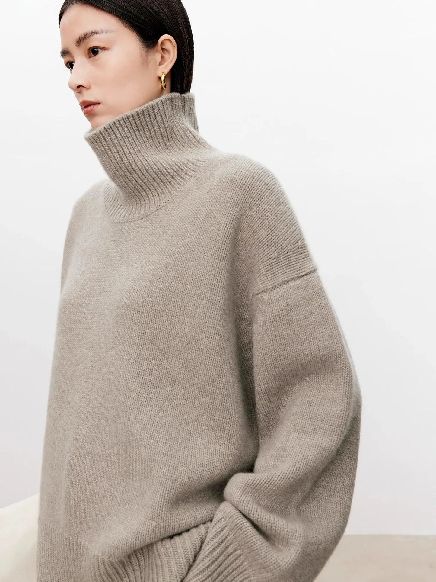 Thickened turtleneck 100% pure cashmere sweater women's loose lazy knit silhouette sweater European products Viralgem Store