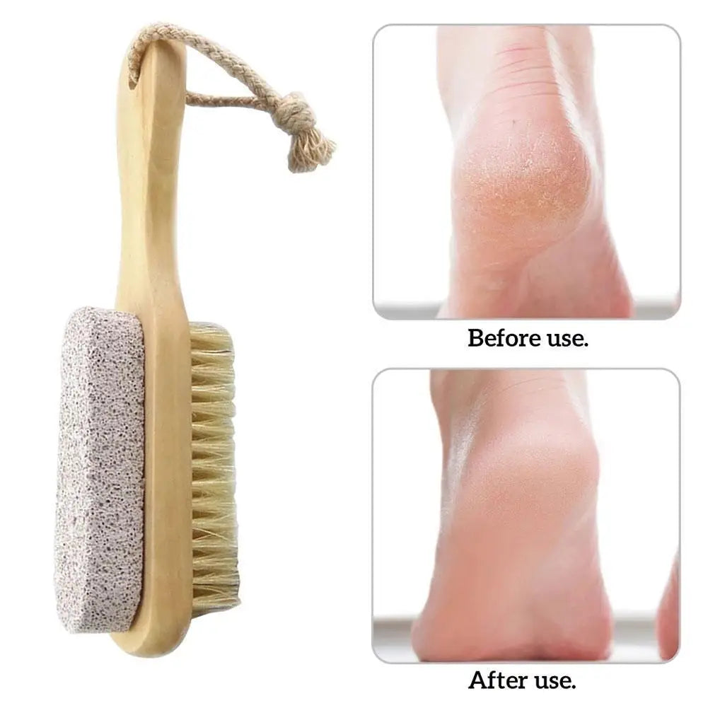 1pc Wood Handle Pumice Stone Foot Brush Scrubber Feet Natural Skin Dead Exfoliating Bristle Massage Tool Pedicure Remover B K2F1