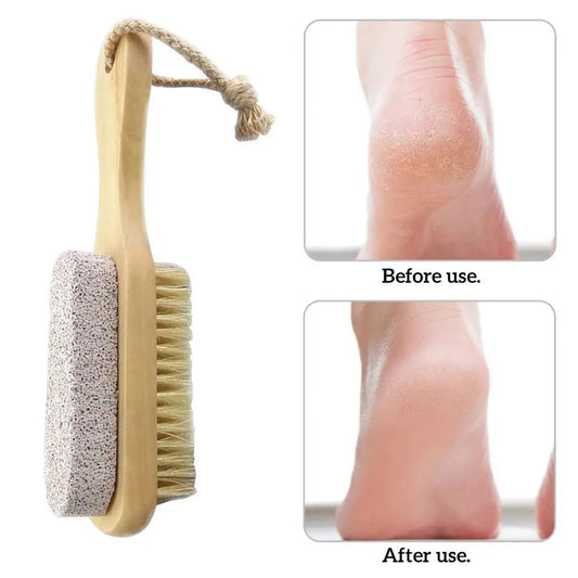 1pc Wood Handle Pumice Stone Foot Brush Scrubber Feet Natural Skin Dead Exfoliating Bristle Massage Tool Pedicure Remover B K2F1