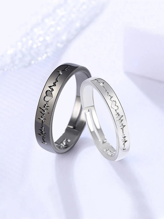 2 Minimalist And Personalized Couple Rings Black And White Love Electrogram Opening A Pair Of Male And Female Student Minimalist