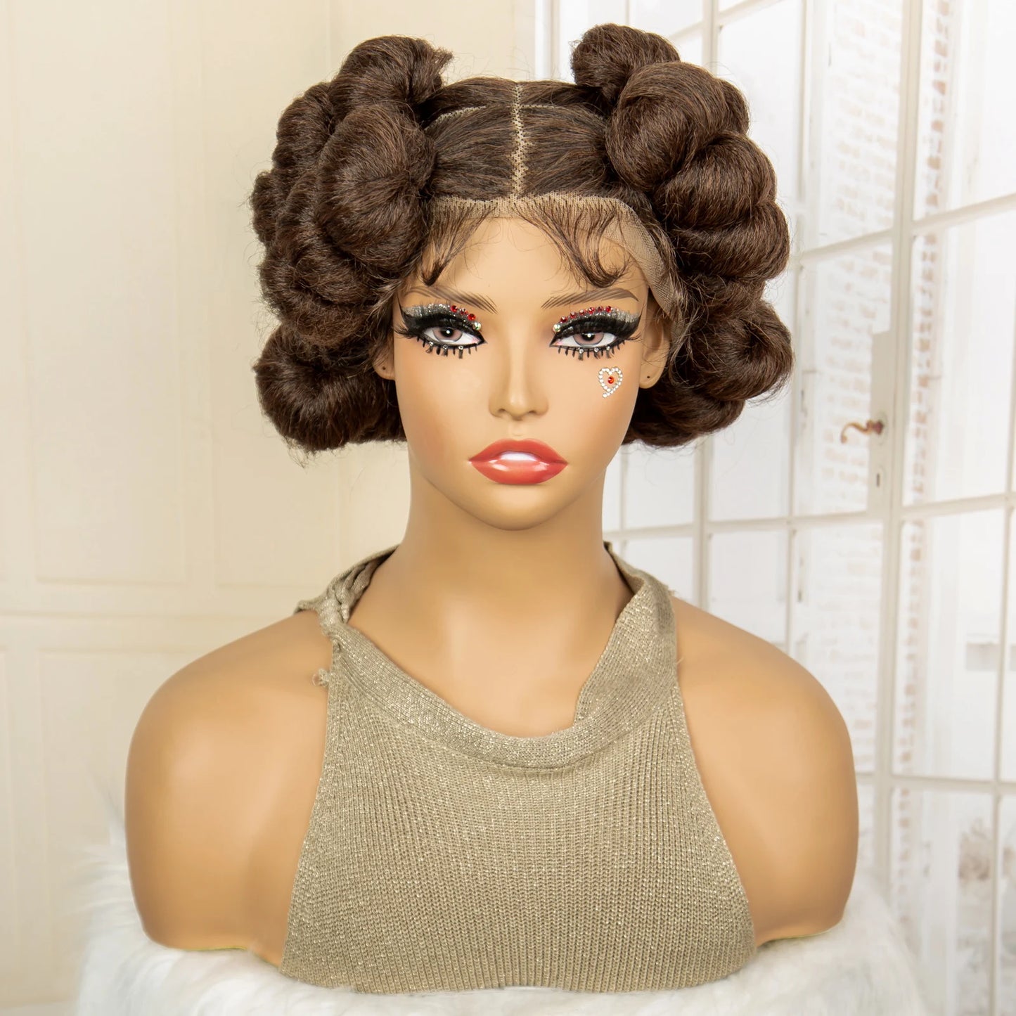 Synthetic Full Lace Handmade Bantu Braided Wigs Short Cute Natural Braided Lace Wigs with Baby Hair for Women