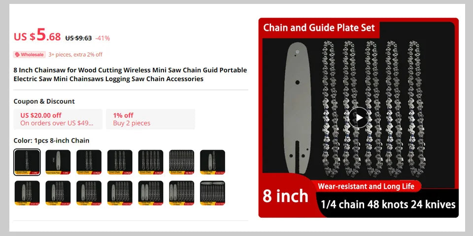 4/6/8/10 Inch 1/4 Chainsaw Chain Guide Portable Electric Saw Mini Chainsaw Logging Saw Blade Pruning Chain Saw Chain Accessories