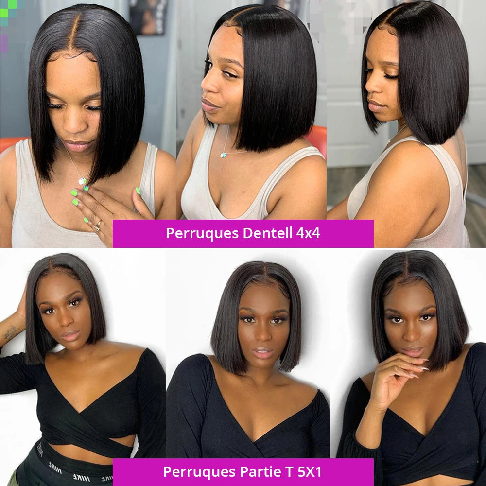 Straight bob Wig 100% Human Hair Wigs 8inch Glueless Transparent Lace Frontal Wig 13x4 Lace Frontal Short Bob Wig of Wowen Viralgem Store