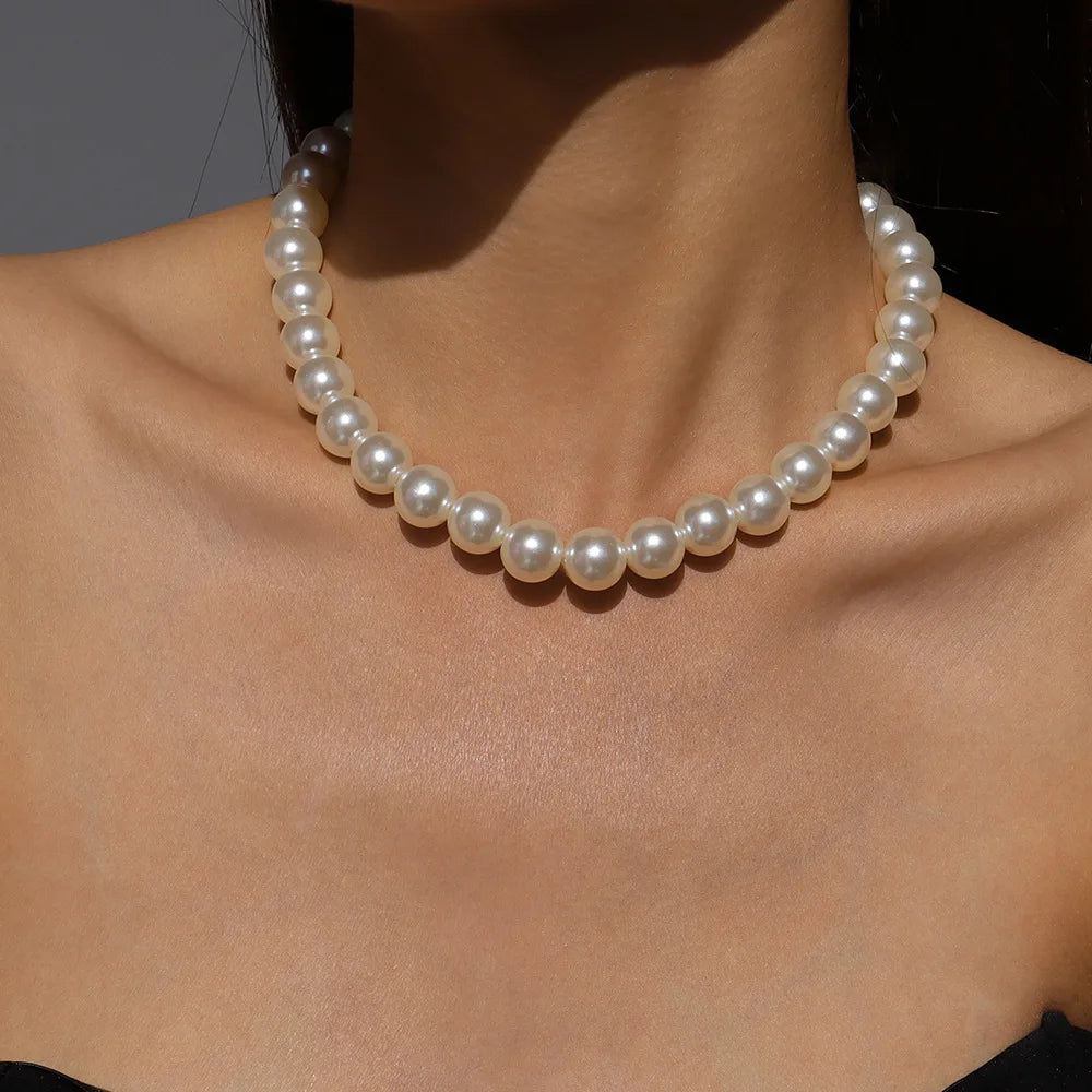 2023 Trend Wedding Party Jewelry Big Pearl Choker Necklace For Women Elegant White Imitation Pearl Necklaces X0172 Viralgem Store