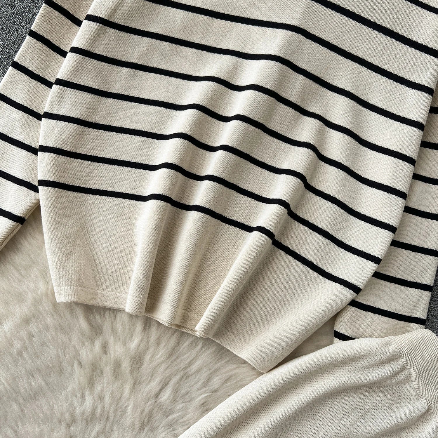 Women Sweater Pant Set Winter Knitted  Casual Pullovers Suits Long Sleeve AutumnLoose Tops Elastic Striped Elegance Sweaterpants Viralgem Store