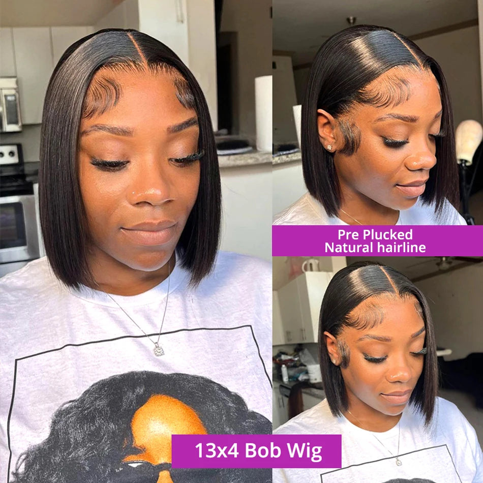 Straight bob Wig 100% Human Hair Wigs 8inch Glueless Transparent Lace Frontal Wig 13x4 Lace Frontal Short Bob Wig of Wowen Viralgem Store