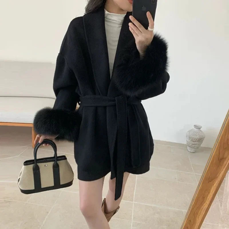 Tossy Fox Fur Wool Overcoat Women's Short Coat Office Lady Elegant Double-sided Woolen Coat 2025 New Cardigan Jackets Loose Wool Viralgem Store