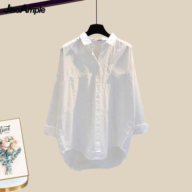 Women Summer New White Sunscreen Shirt Top+Striped Vest+Wide Leg Jeans 3 Piece Suit 2024 Korean Elegant Denim Pants Matching Set Viralgem Store