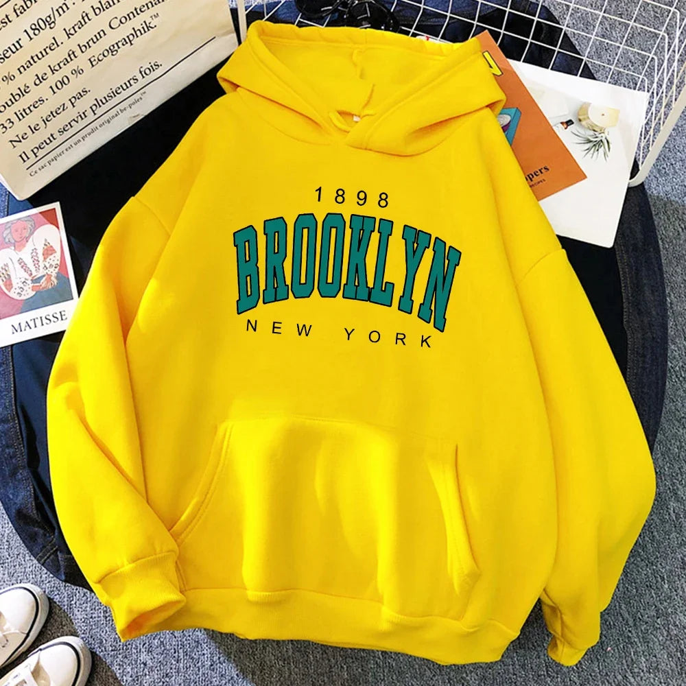 1898 Brooklyn New York Printed Women Hoodies Fashion Fleece Hoody Creativity Pullover Clothing  Loose Sweatshirts plus size