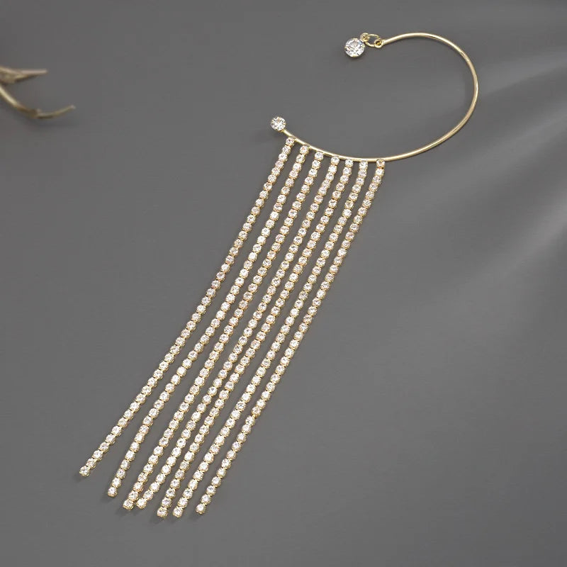 20Style Luxury Shiny Crystal Rhinestone Long Tassel Ear Cuff No Pierced Ear Clip Earrings For Women Wedding Korean Trend Jewelry Viralgem Store