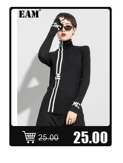 [EAM] Loose Fit Black Denim Big Size Sweatshirt New High Collar Long Sleeve Women Big Size Fashion Spring Autumn 2024 1K166