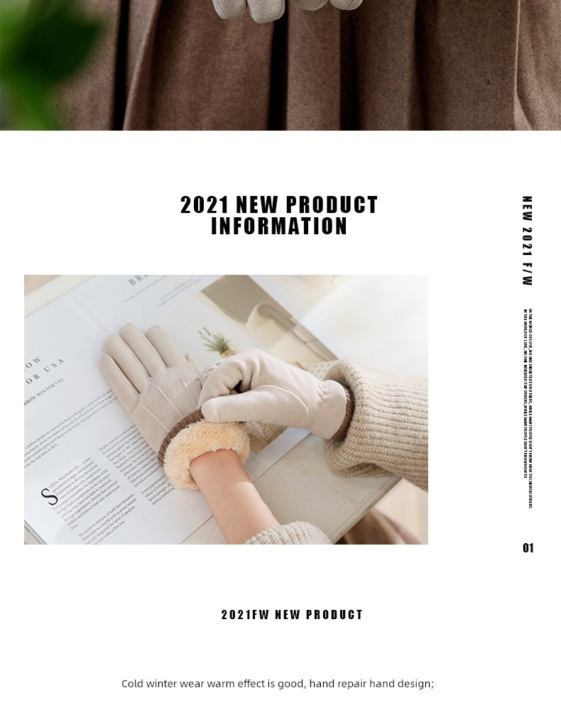 Women's Warm-Keeping and Cold-Proof Five-Finger Double-Layer Thickened Gloves for Autumn and Winter