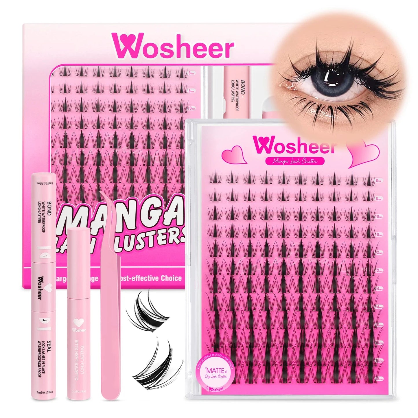 WOSHEER Fluffy Lash Clusters Kit 100D Thick Eyelash Clusters Wispy Individual Lashes 8-18mm Cluster Eyelash Extension Viralgem Store
