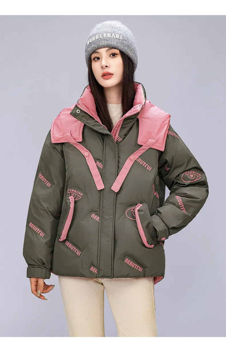 Women Pink Gothic Hoodies Parka 90s Vintage Jacket Overcoat Warm Thicken Coat Harajuku Padded Jacket Clothes Winter Autumn 2024
