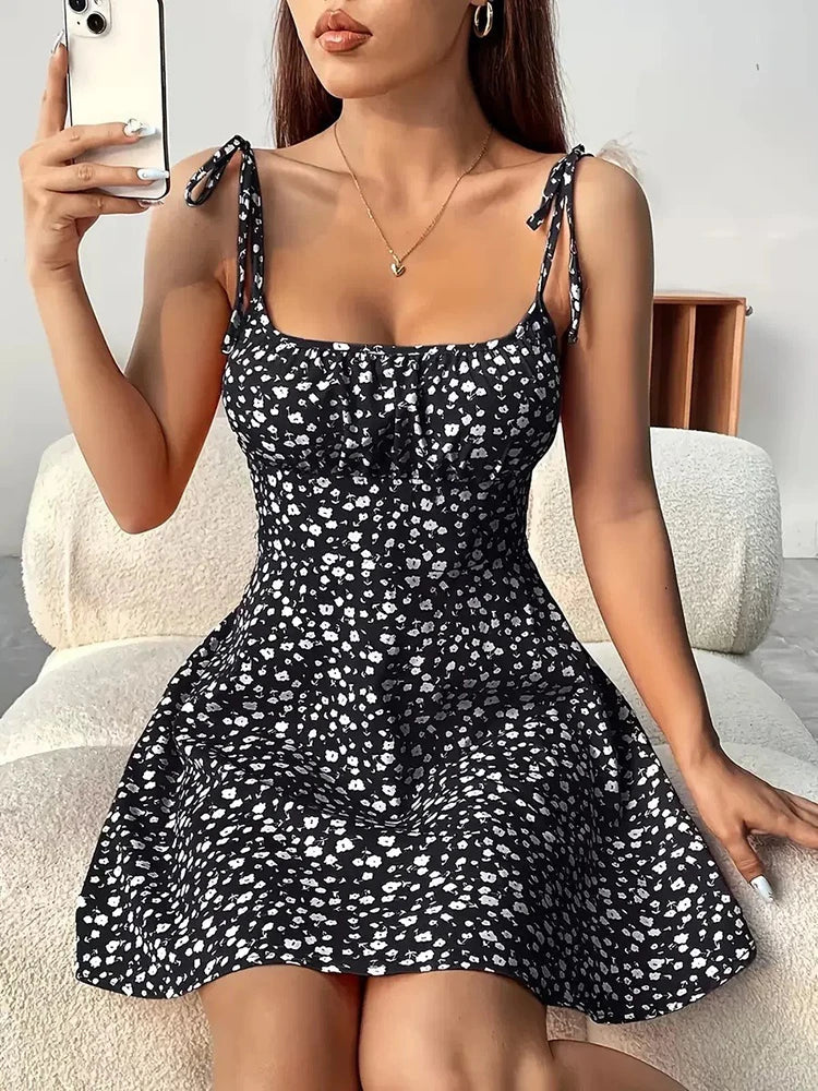Women's Summer Floral Spaghetti Strap Beach Short Dress,Womens Dresses,Woman Clothing,Woman Clothes,Sundress,New In Dress 2025 Viralgem Store