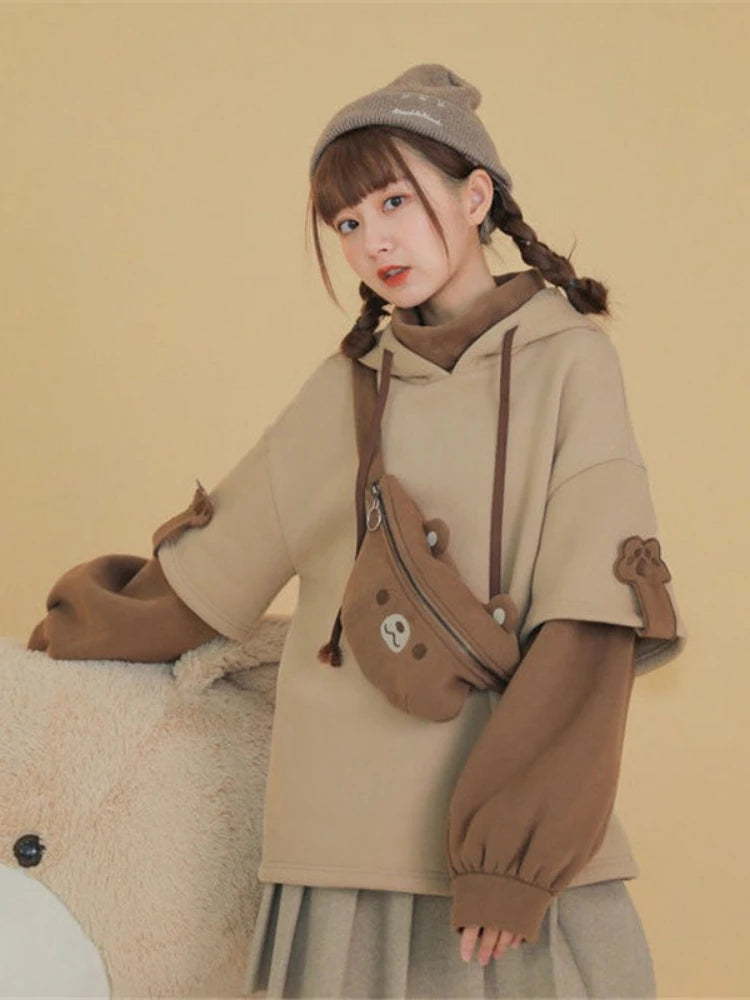 2XL Kawaii Hoodie Harajuku Bear Hooded Sweatshirt Women Korean Long Sleeve Oversized s Sweet Y2K Warm Winter Anime