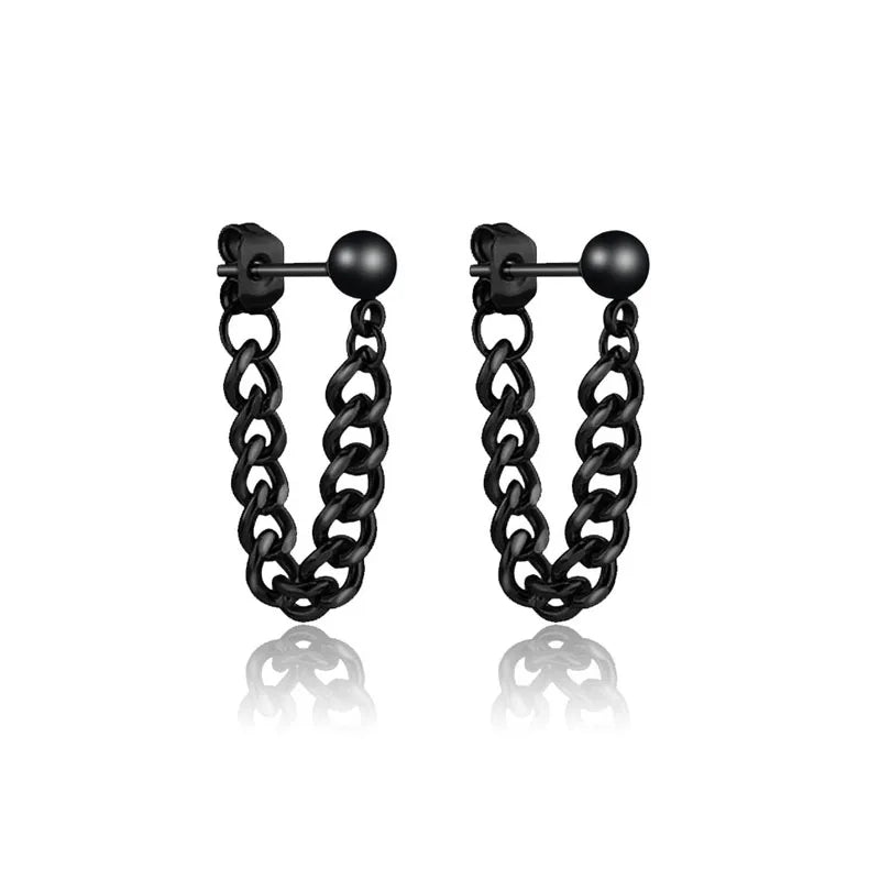 WKOUD 1 Pairs Stainless Steel Punk Black Dangle Earrings For Men Cross Skull Screw Cone Huggie Hoop Long Chain Piercing Hoop Viralgem Store