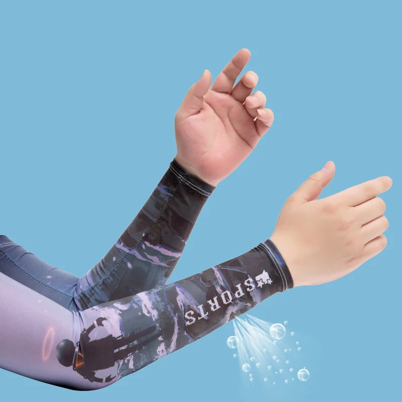 3D Designer Cooling Arm Sleeves And Mask Men Summer Ice Silk Sunscreen Oversleeve Mask Outdoor Cycling Runnig Anti-UV Arm Covers