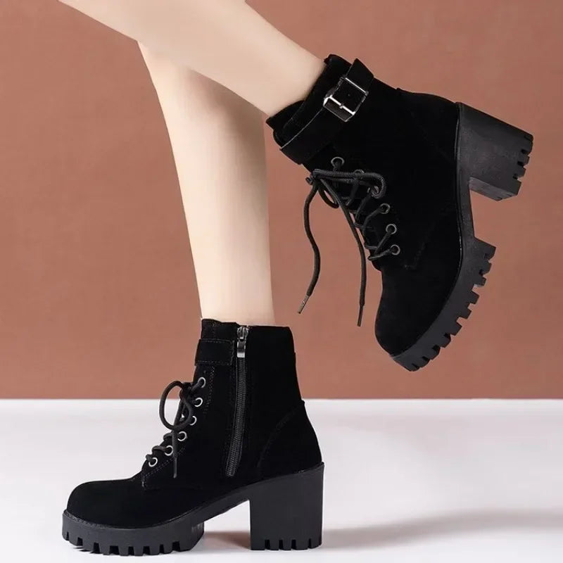 2024 New Winter  High Heeled Women Boots Cross Straps Short Boots Comfortable Waterproof Boots Warm Plus Size 42 Botas Femininas Viralgem Store
