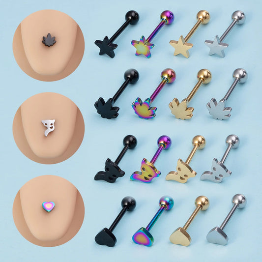 1-4pcs 14G Stainless Steel Tongue Rings Punk Straight Barbells Heart Star Maple Leaf Anchor Cross Tongue Piercing Jewelry Unisex Viralgem Store
