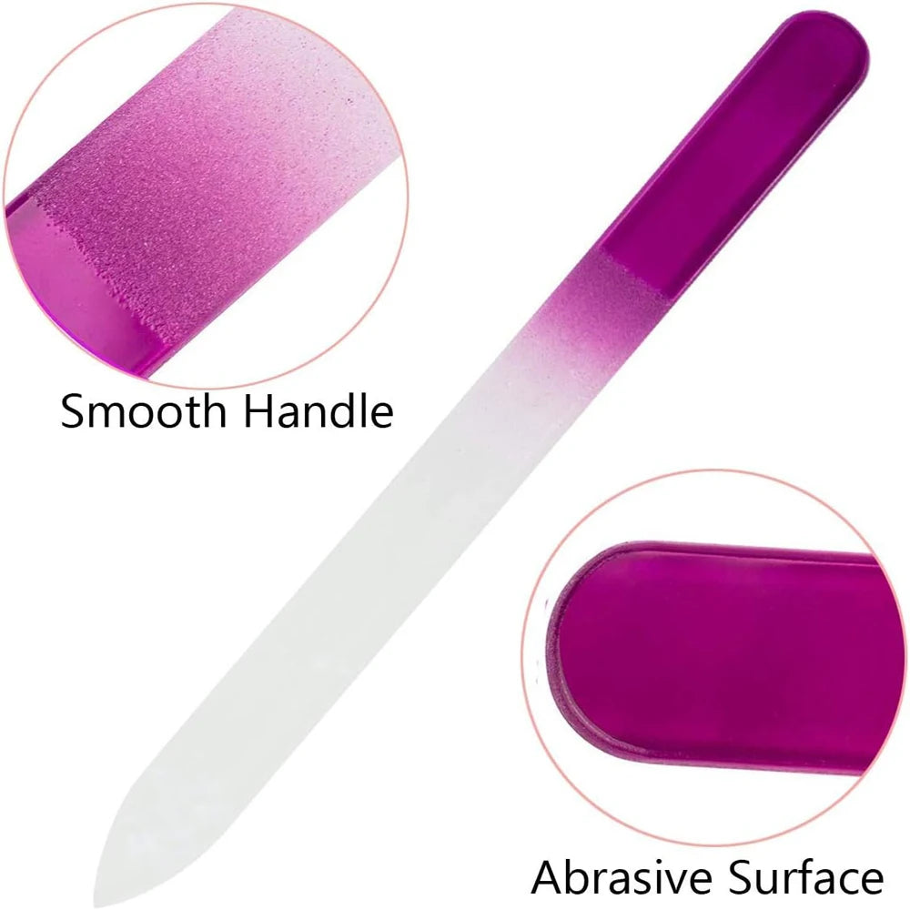 5pcs Glass Nail File Fingernail Files For Natural Nail Double-Sided Ombre Etched Travel Filer Professional Manicure Nail Tools *