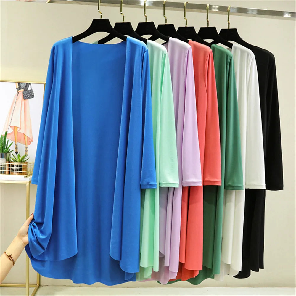 Spring Summer Cardigan Casual Night Dress Women New Long Sleeve Ice Silk Home Wear Loose Shirt Sun Protection Clothing ZY6583
