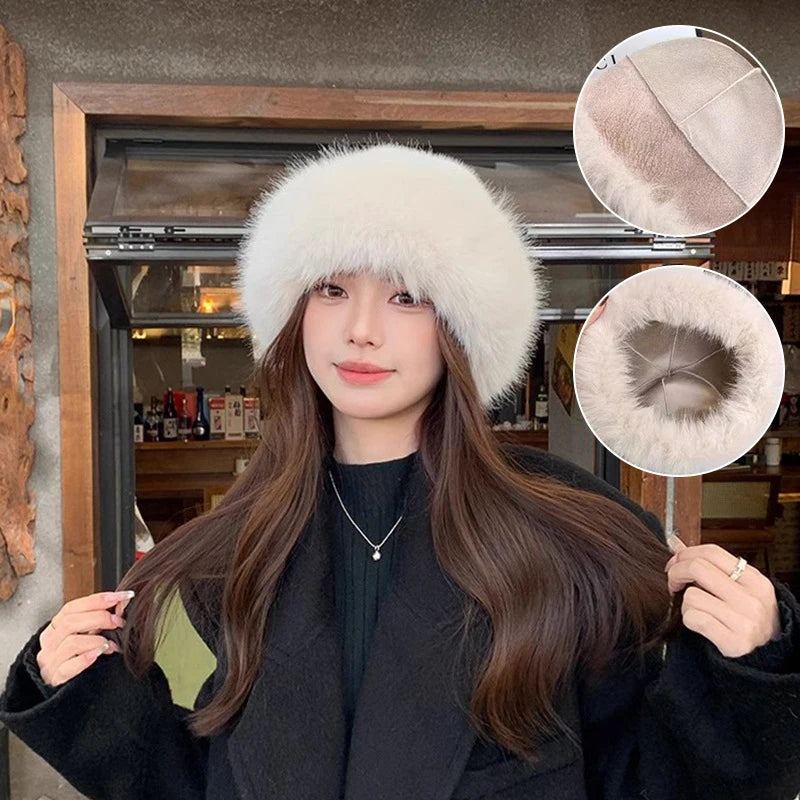 Winter Plush Fisherman Hat For Women Thick Fluffy Fur Ear Protection Cap Windproof Warm Headgear Fashion Female Panama Basin Cap