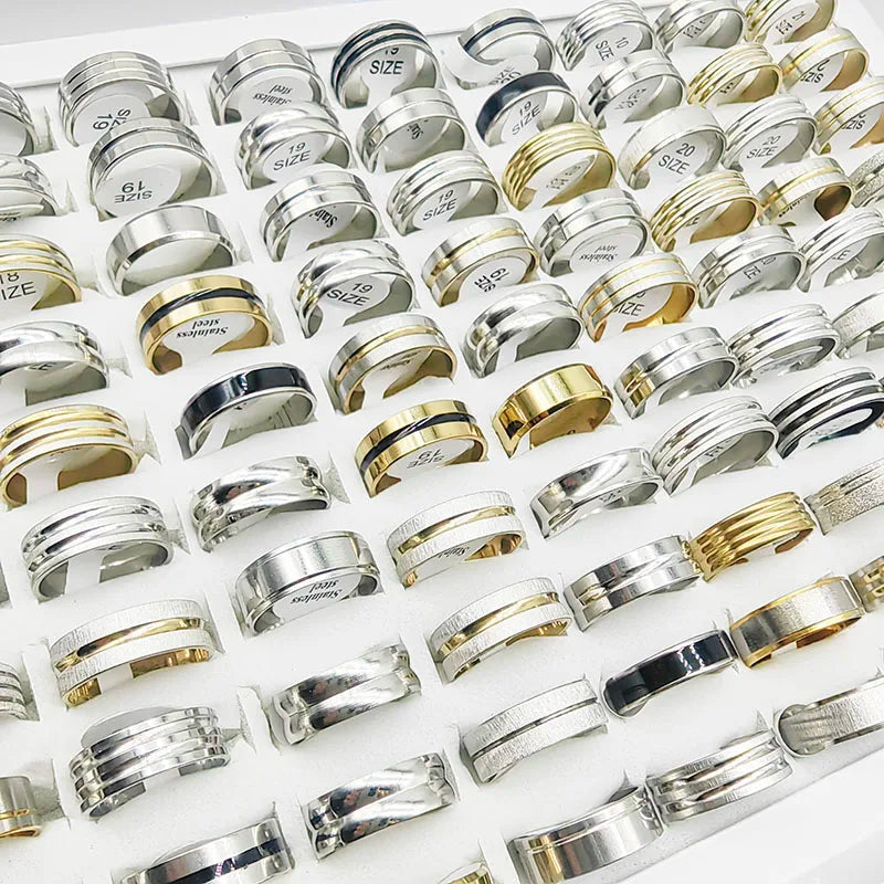 20pcs/Lot Factory Wholesale Hot Mix Style Simple Stainless Steel Finger Rings Men Women New Gifts Jewelry Bar Wide Joint Ring Viralgem Store