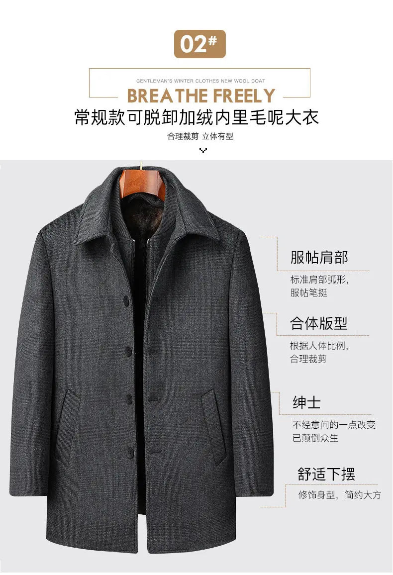 2023 new arrival winter jacket men fashion Woolen Coat Men's Casual Wool thicken warm trench coat Men Dress Jacket Size M-4XL