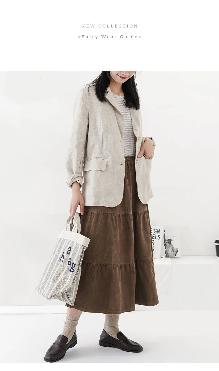 100% Linen Women Blazer Casual Notched Collar Long Sleeve Singgle Breasted Office Lady Outerwear Stylish Tops Retro Coat Viralgem Store