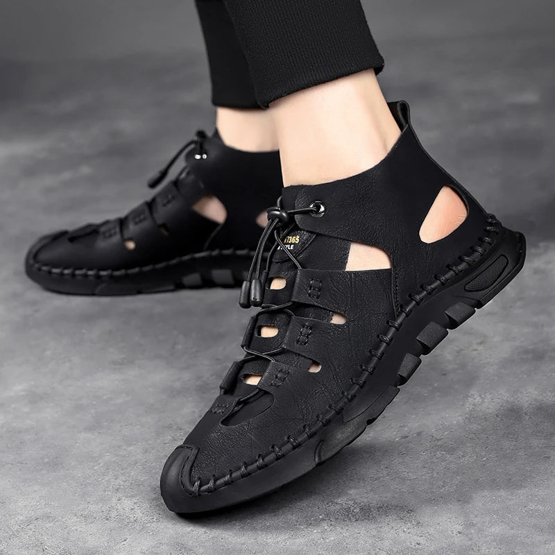 Summer High Quality Men's Fashion Trend Sandals Outdoor Breathable Massage Sole Anti slip Sandals Men's White Sandals Leather Viralgem Store