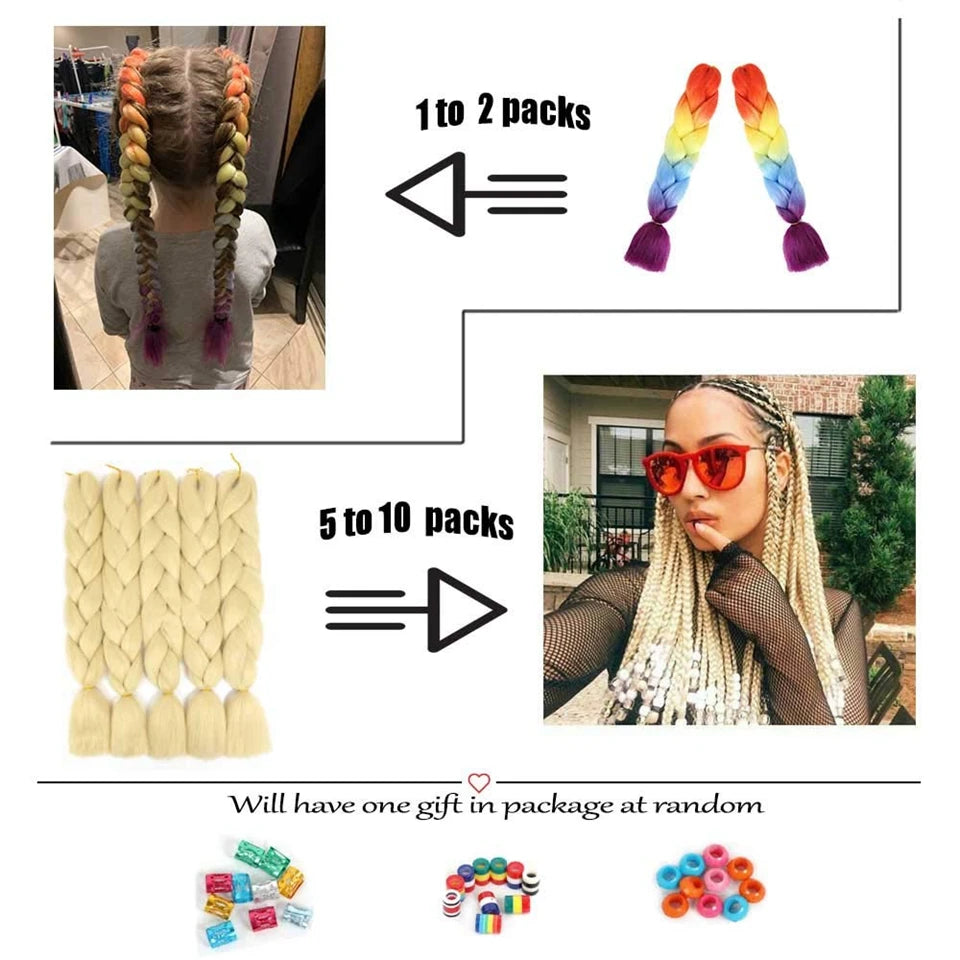 24inch Synthetic Long Braiding Hair Pre Strethced Colorful Ombre Brown Blonde Crochet Jumbo Braids Hair Extensions For Women