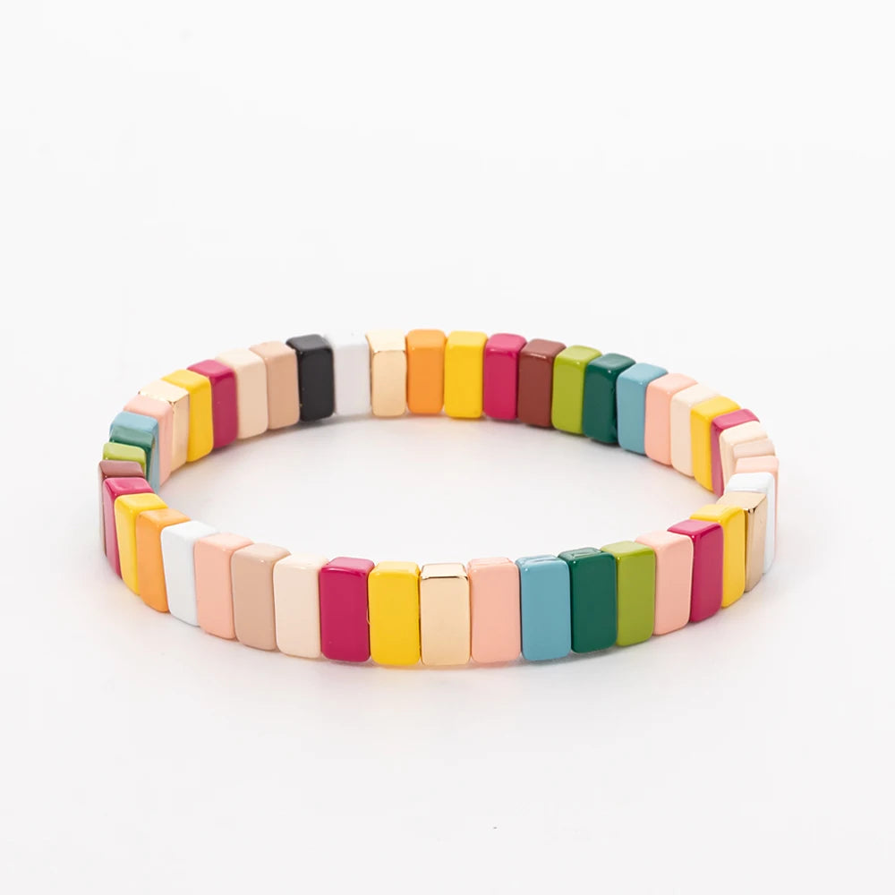 4X8MM Enamel Bracelets Wholesale Colorful Elastic Bangle Handmade Rainbow Beads Jewelry