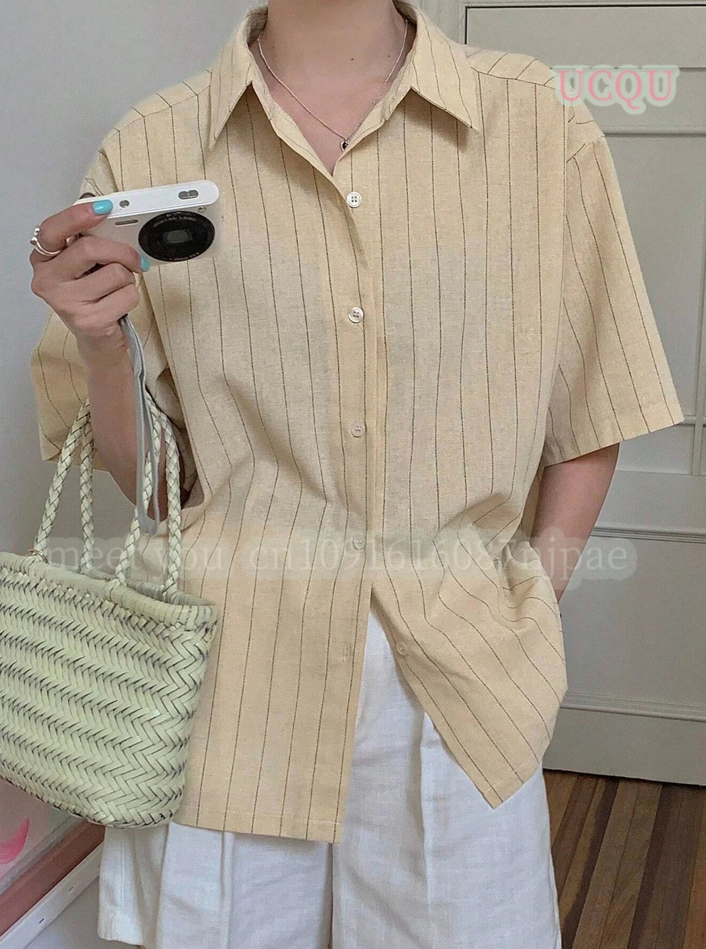 Striped Shirt Women Summer Vintage Chic Loose short Sleeve Top Y2K Office Ladies Fashion Casual button up Collar All Match shirt Freshlook Styles