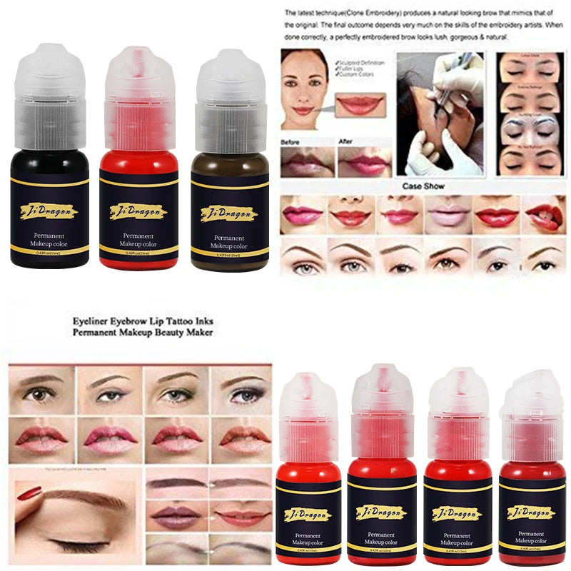 15ml Tattoo ink Pigment Color Paint Set Mix Permanent Makeup Microblading Eyebrow Lip Eyeliner SMP Beauty PMU Body Art Supplies