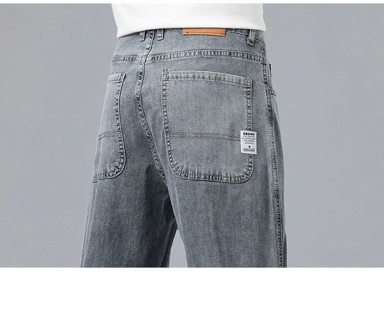 2025 New Summer Ultra-thin Lyocell Men's Jeans Drape Soft Fabric Loose Straight Casual Denim Pant Elastic Ice Silk Male Trousers