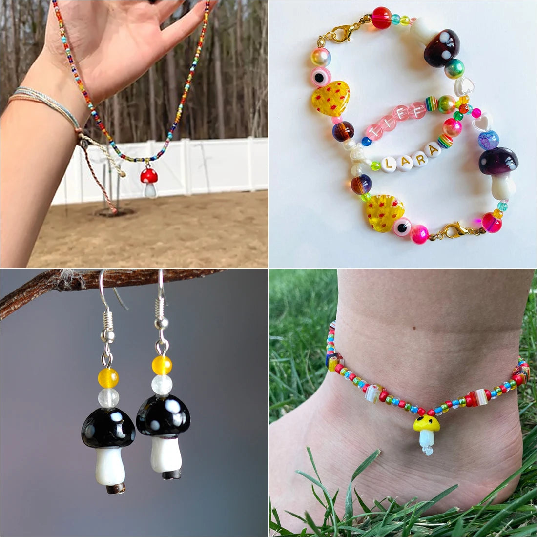 10Pcs 10x13mm 12x16mm 15x20mm Mushroom Shape Lampwork Glass Loose Beads for DIY Crafts Jewelry Making Earing Necklace Accessory