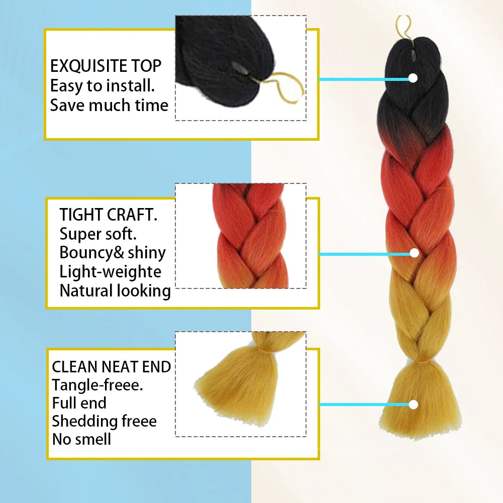 24 Inches DIY Jumbo Braiding Hair Synthetic Hair Extensions Afro Ombre Crochet Braid Hair Wholesale For Women Viralgem Store