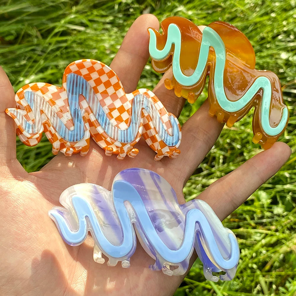 Acetate Lattice Checkerboard Irregular Geometric Big Hair Clip Claw For Women Korean Wave Barrettes Hairpin Hair Accessories Viralgem Store
