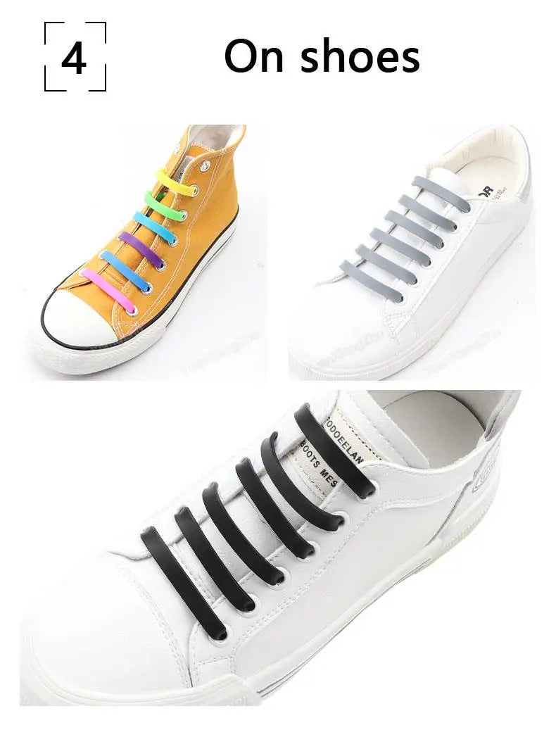 12Pcs Silicone Shoelaces for Shoes Elastic Laces Sneakers No Tie Shoe laces Kids Adult Rubber Shoelace One Size Fits All Shoes