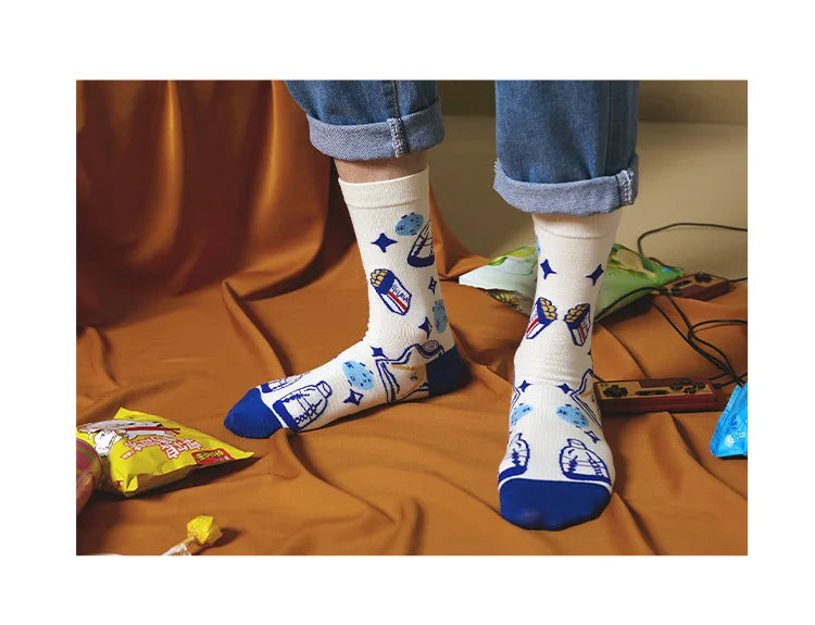 5 Pairs Personality Tide Socks Graffiti Socks Funny Korean Version Sports Couple Socks Harajuku Style Colorful Cute Flower Socks