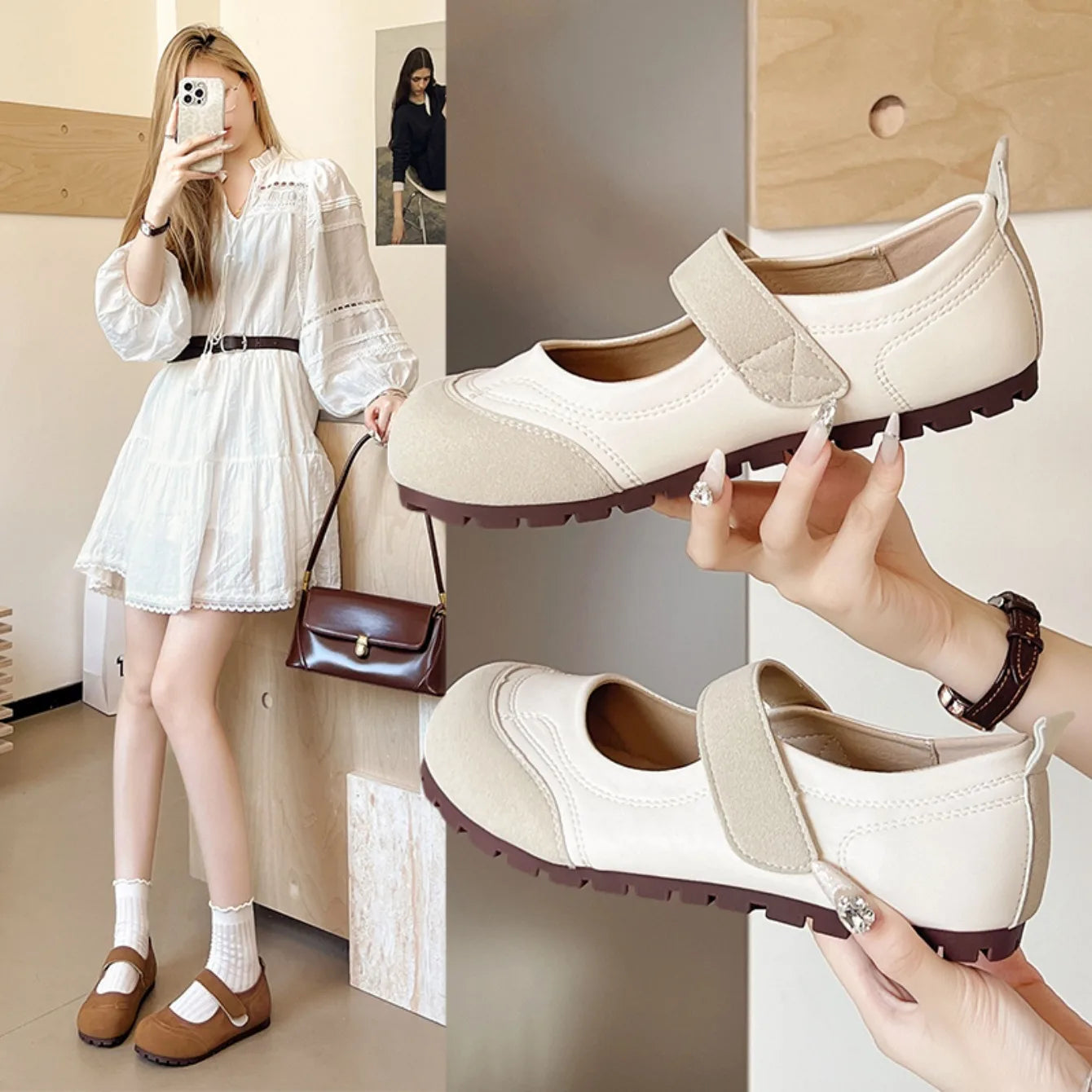 Women's Plus Size Mary Jane Shoes Spring and Summer Hollow Breathable Hook and Loop Design Soft-soled Comfortable Low-top Shoes Viralgem Store