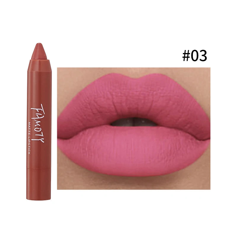 12 Colors Matte Lipstick Pen Waterproof Velvet Nude Lipstick Pencil Sexy Red Brown Pigments Lips Makeup Long Lasting Lip Tint