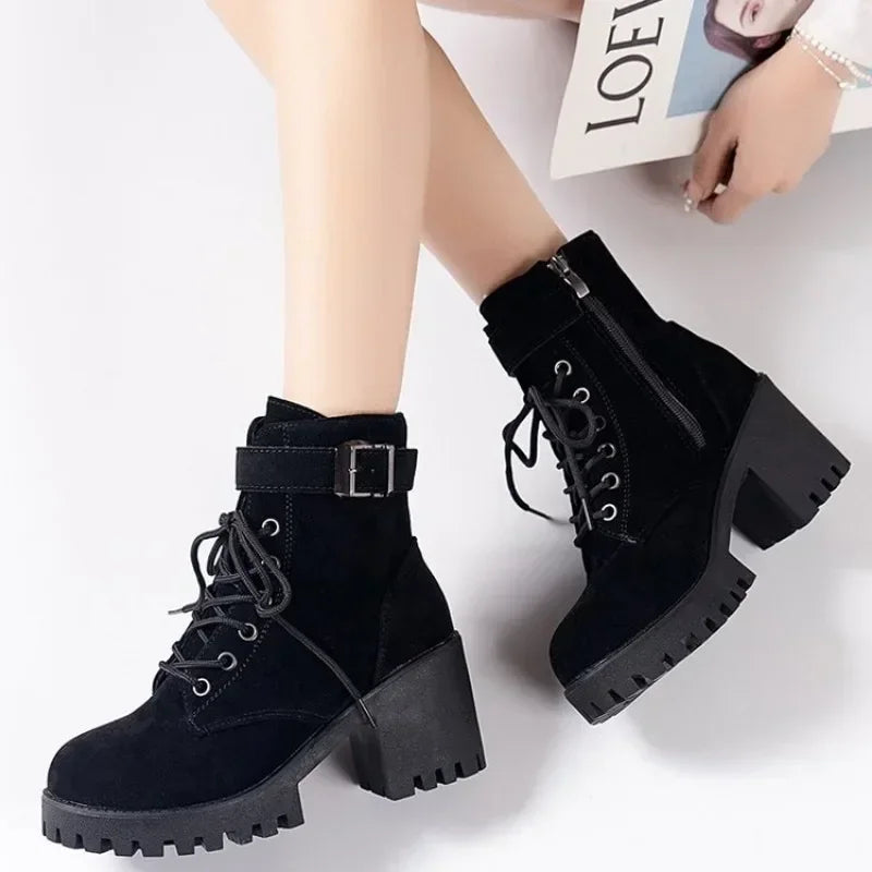 2024 New Winter  High Heeled Women Boots Cross Straps Short Boots Comfortable Waterproof Boots Warm Plus Size 42 Botas Femininas Viralgem Store