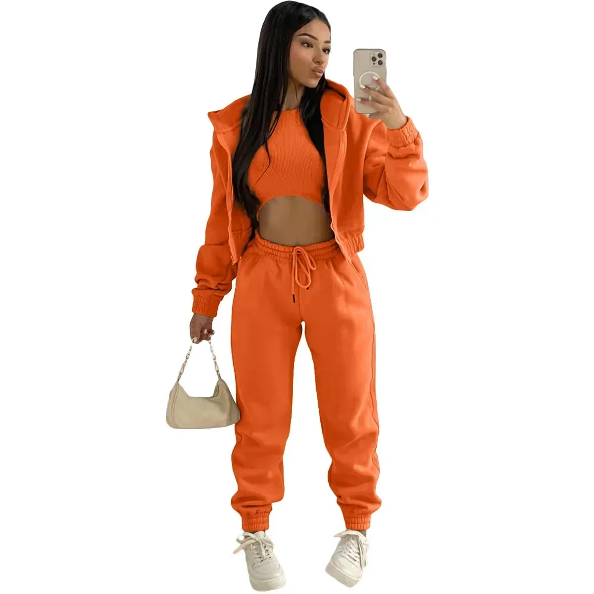 3pcs Women's Clothing Set Fleece-lined Hooded Sweater &Sleeveless Tank Top & Sports Sweatpants Pants Viralgem Store