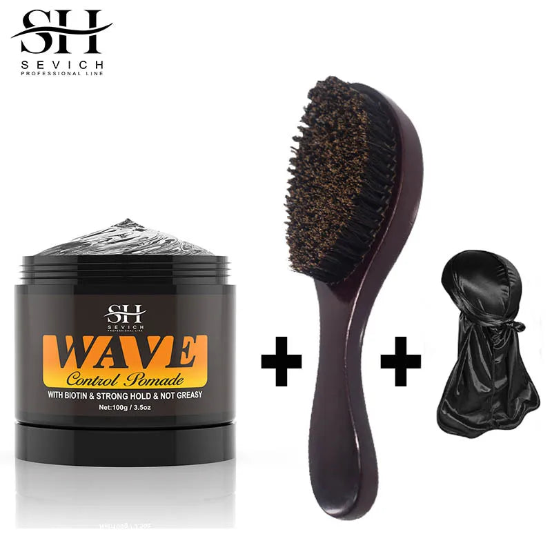 360 Wave Hair Wax Shampoo Kit Edge Control Gel Pomade Curly Hair Cream for African Men Grease Layered Style With Brush Tool Viralgem Store