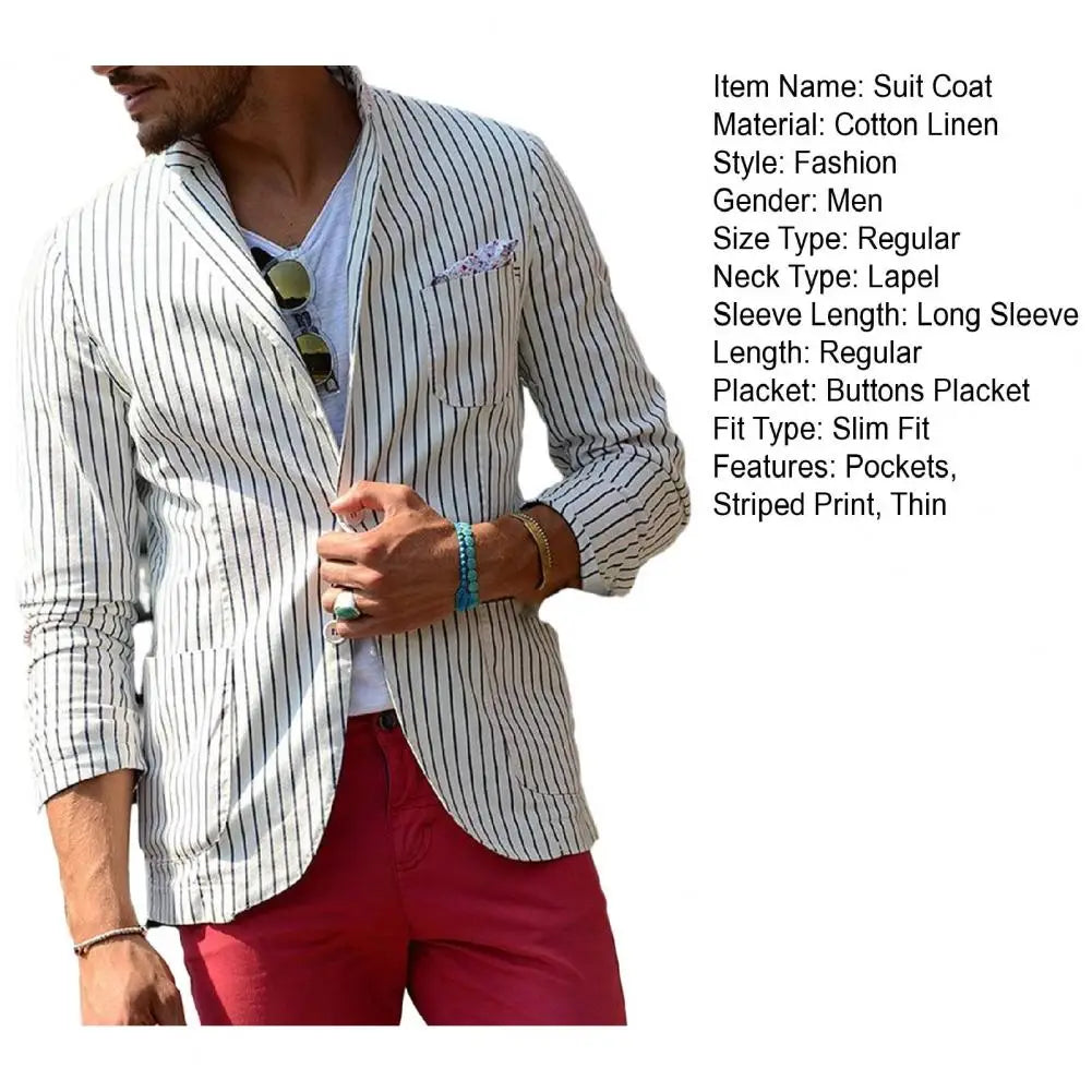 2024 Striped Print Suit Jacket Men Lapel Long Sleeve Suit Coat Business Formal Summer Suit Coat Breathable Male Jacket Viralgem Store